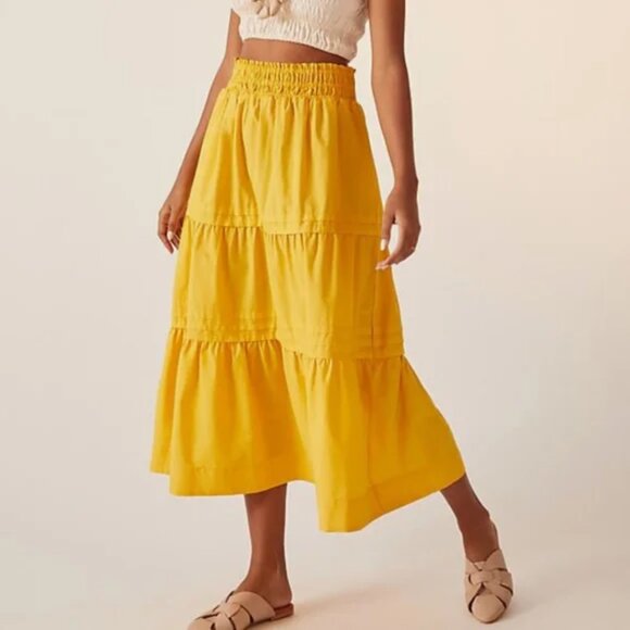 Anthropologie Maeve Yellow Somerset Maxi Skirt 2X Tiered A-line Elastic Waist - Picture 1 of 10